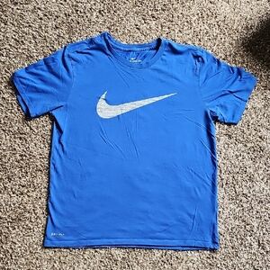 Nike Men's Athletic Cut Blue Tee with Heather Gray Swoosh Size Large